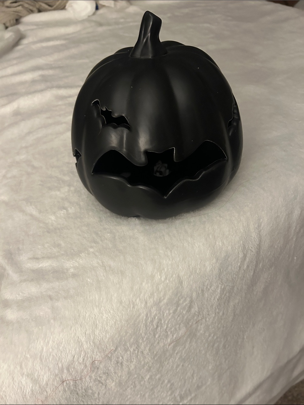 Matte Black Bat Pumpkin Lantern - Halloween Accent